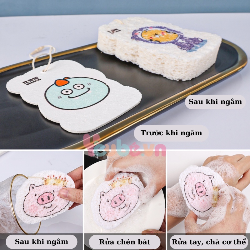 Miếng Rửa Chén Bát YEUBEVN Mút Bọt Biển Kháng Khuẩn Họa Tiết Hoạt Hình Đáng Yêu Siêu Thấm Hút