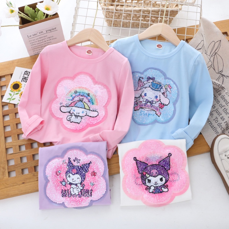 Áo sơ mi cho bé gái 1-8 tuổi sequins phim hoạt hình cotton áo sơ mi công chúa áo sơ mi trẻ em cô gái tay áo dài quần áo cô gái quần áo thời trang