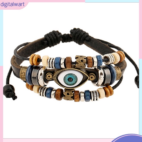 Vòng Tay Da Mặt Hình Mắt Thổ Nhĩ Kỳ Handmade Có Thể Điều Chỉnh Dành Cho Nam Nữ