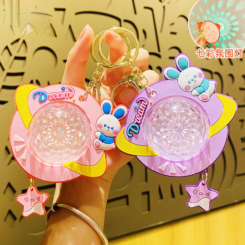 Móc Khóa Hình Thỏ Và Bầu Trời Sao Phát Quang Sáng Tạo