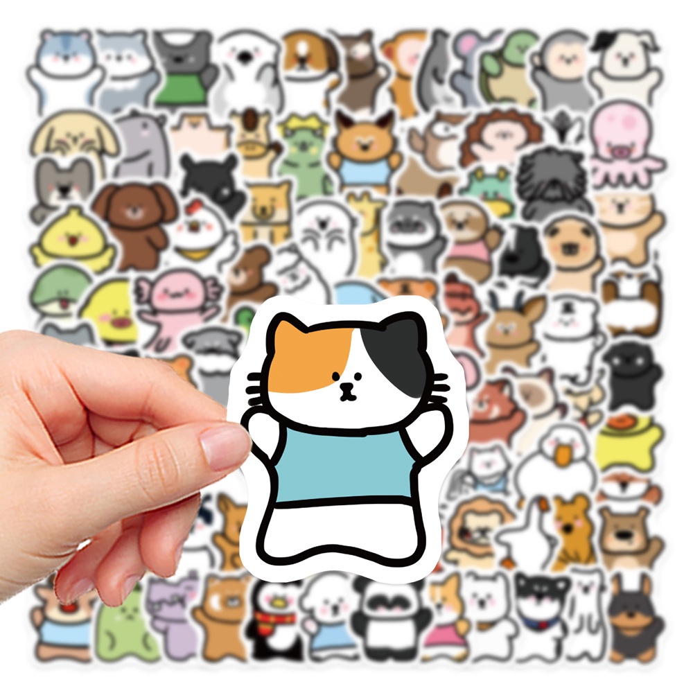 Set 100 Miếng Dán Trang Trí Mũ Bảo Hiểm Hình Động Vật Dễ Thương