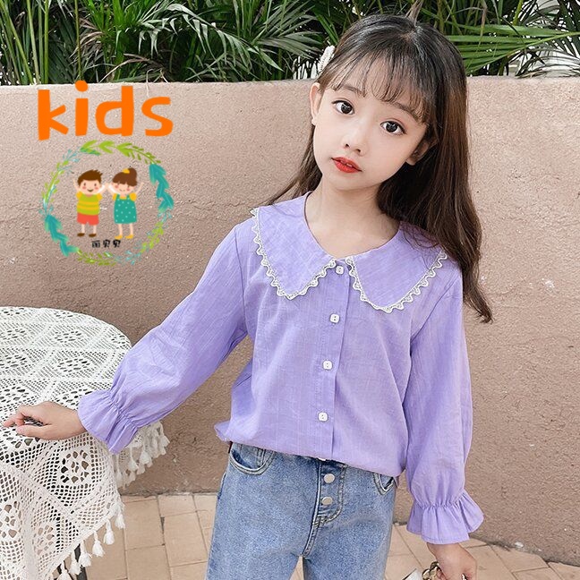 Áo Sơ Mi Cotton Tay Dài Phong Cách Phương Tây Thời Trang Xuân Thu Dành Cho Bé Gái 3-5 - 8-10 - 12-13 Tuổi