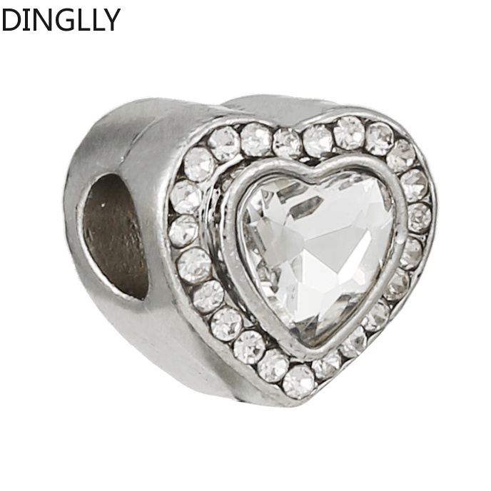 Hạt Xâu Chuỗi Bằng Hợp Kim Bạc Màu Sắc Trắng Hình Trái Tim Dùng Làm Trang Sức Diy