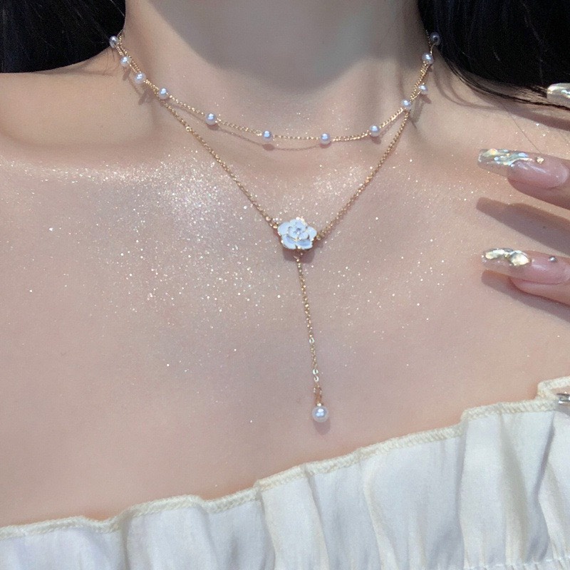 Dây Chuyền Hoa Trà Đính Ngọc 2 lớp HOT TREND - MPK0063
