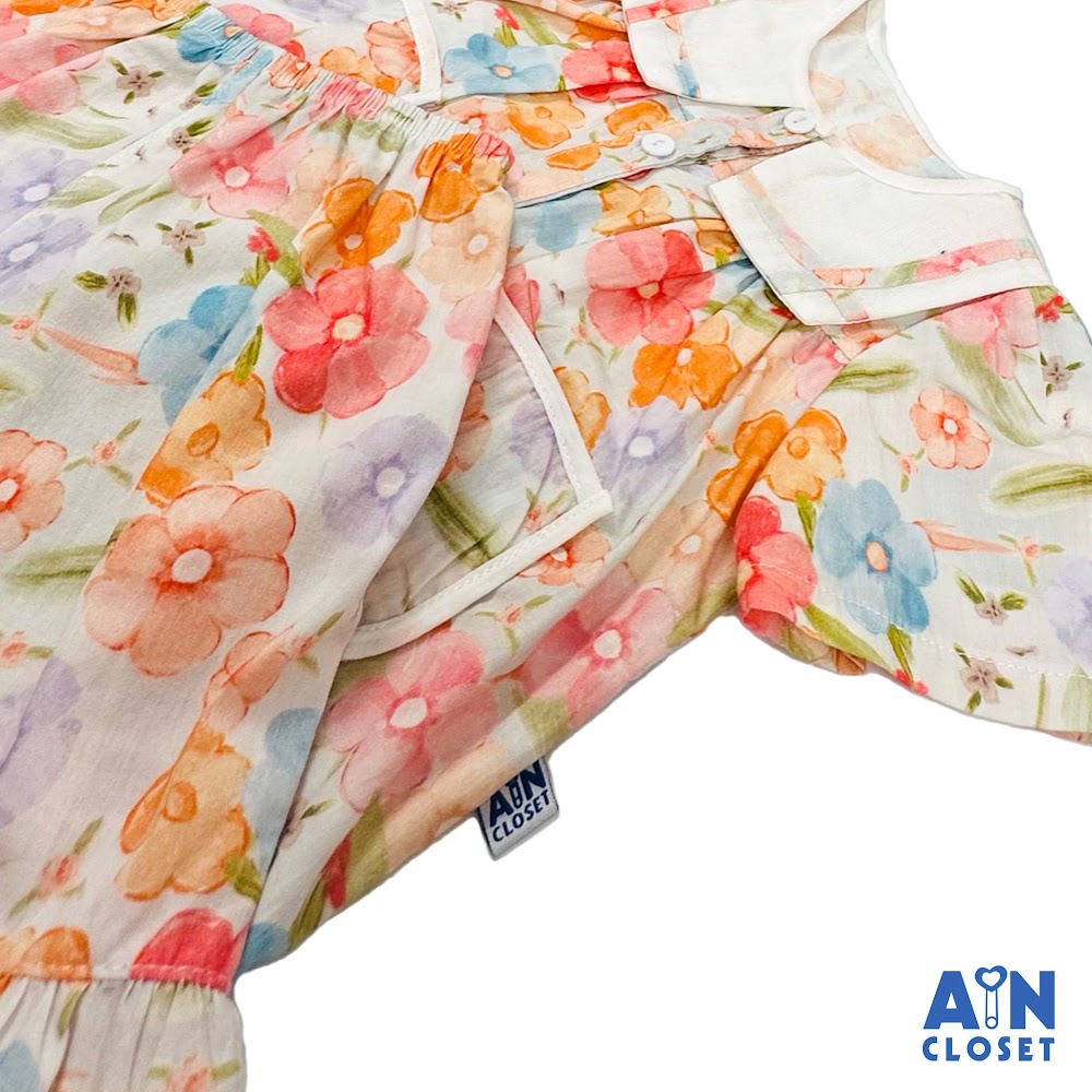 Bộ quần áo Ngắn bé gái họa tiết hoa Hồng Nhật cam cotton - AICDBG0ONGIK - AIN Closet