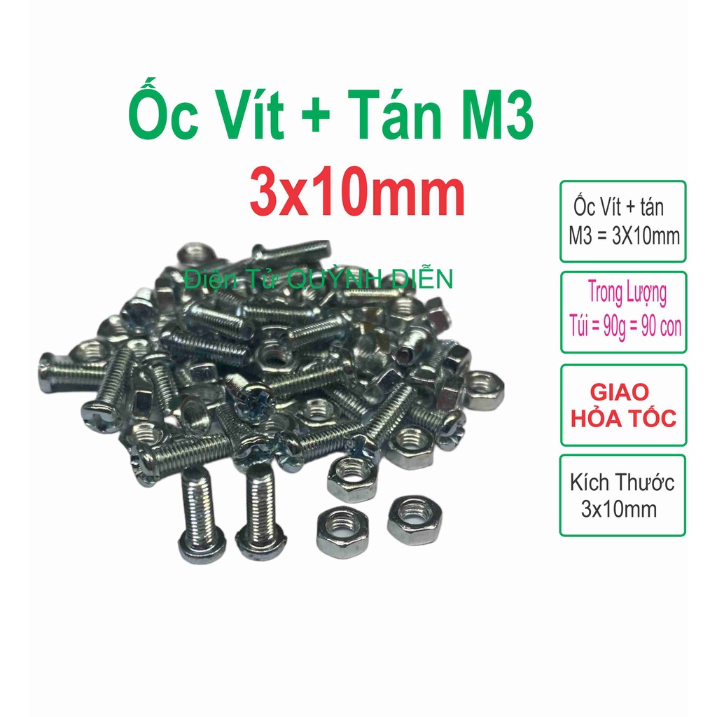 Ốc vít tán M3 3ly dài 1cm (túi 85gam khoản 90 con)