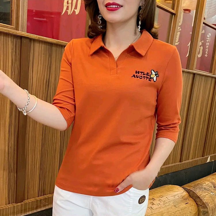 Áo Thun POLO Tay Dài Plus Size Phong Cách Hàn Quốc Cho Nữ