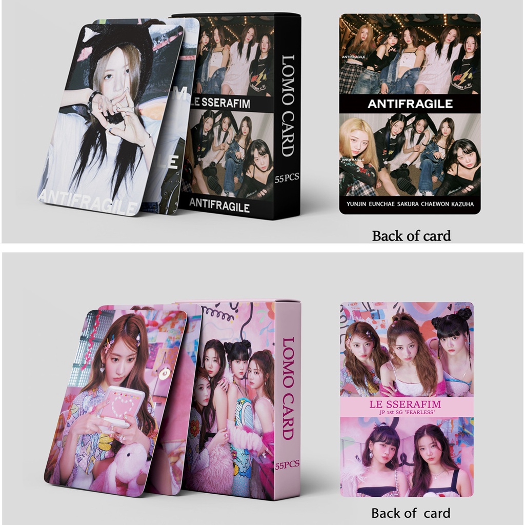 55pcs/box LE SSERAFIM FREALESS Japan Album ANTIFRAGILE Photocards KAZUHA SAKURA CHAEWON YUNJIN EUNCHAE Lomo Cards Lesserafim Kpop Postcards Kpopfan store