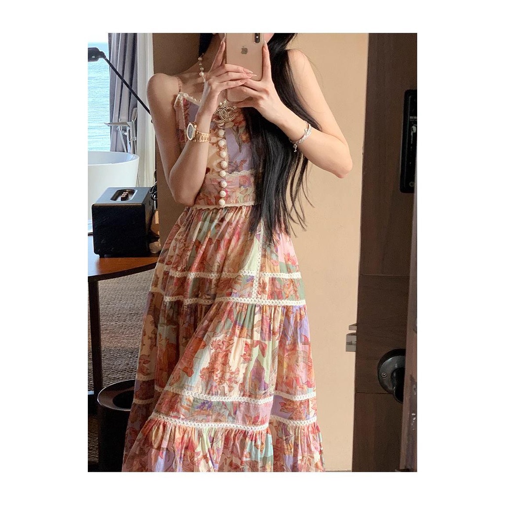 Đầm Hoa Hai Dây Dáng Dài Phong Cách Retro Mùa Hè 2023
