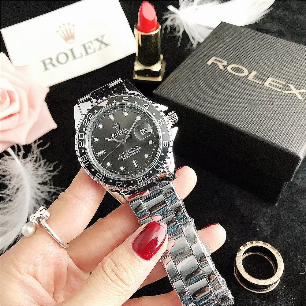Đồng Hồ Rolex Mặt Tròn Đính Kim Cương Dây Da Thép Không Gỉ Thời Trang Cho Cặp Đôi