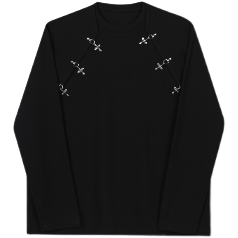 Áo Thun Tay Dài Cổ Tròn Đính Nút Kim Loại Phong Cách Thời Trang Mùa Thu Mới 2023