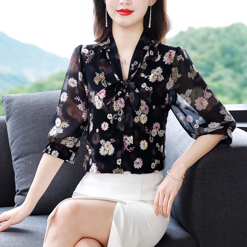 Áo Sơ Mi Chiffon Tay Lỡ 3 / 4 In Họa Tiết Thời Trang Mùa Hè Cho Nữ