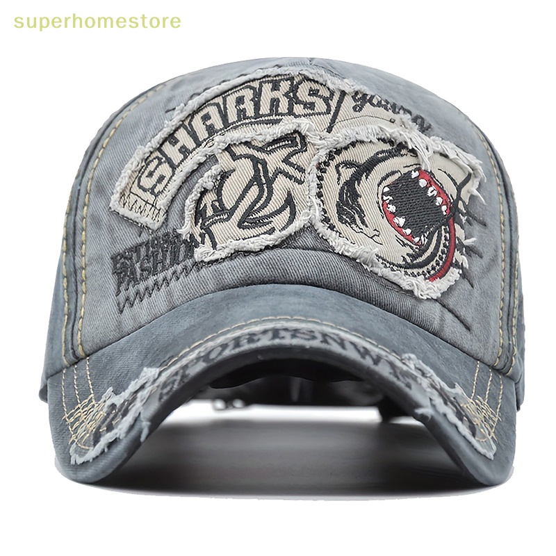 Mũ Lưỡi Trai Cotton Thêu Hình Cá Mập 5 Màu Sắc Tùy Chọn Phong Cách Vintage