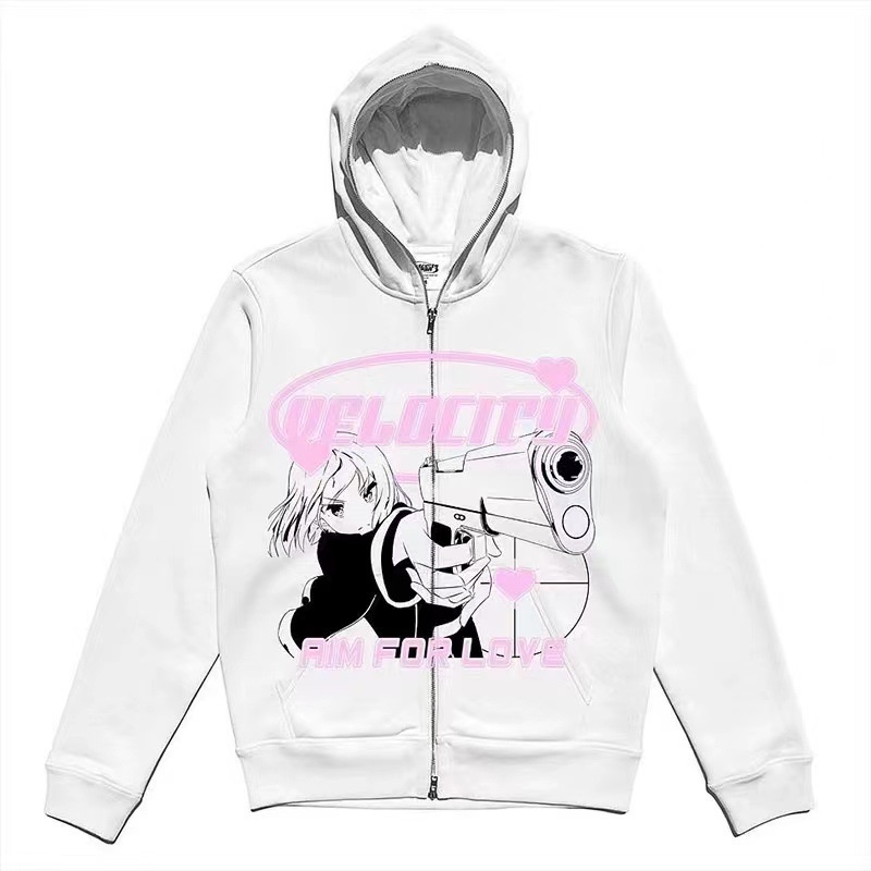 Áo khoác hoodie MMIOT Y2K dáng rộng có khóa kéo in họa tiết phong cách gothic harajuku thời trang 2023