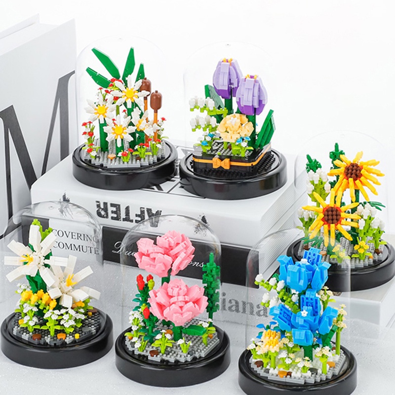 Bộ Đồ Chơi Lắp Ráp Lego + Hoa Trong Suốt Trưng Bày Trang Trí Để Bàn
