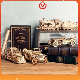 Đồ chơi lắp ráp bằng gỗ 3d robotime mô hình xe heavy truck, army jeep, grand pix car, steam express mc401 - mc701