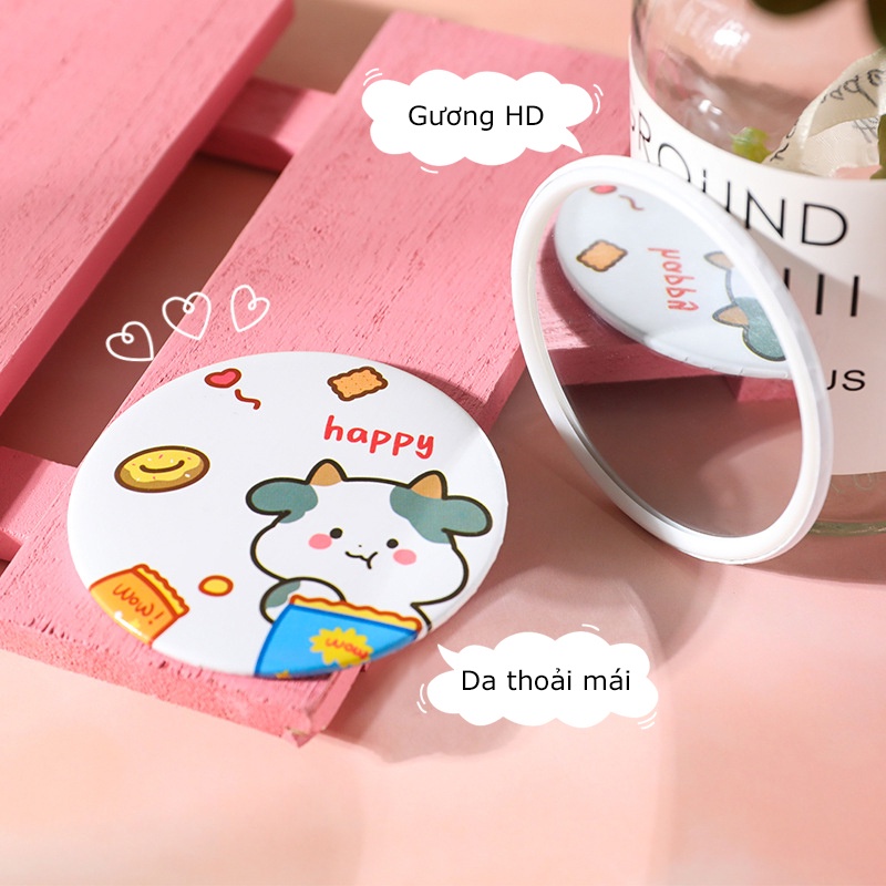 Gương tròn hoạt hình dễ thương, Gương trang điểm tròn di động cầm tay có đường kính khoảng 6.7cm-MCKES