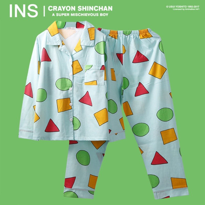 Bộ Đồ Ngủ Tay Dài In Hình Cậu Bé Bút Chì Shin-Chan Dễ Thương Phong Cách Nhật Hàn Thời Trang Xuân Thu Cho Nữ