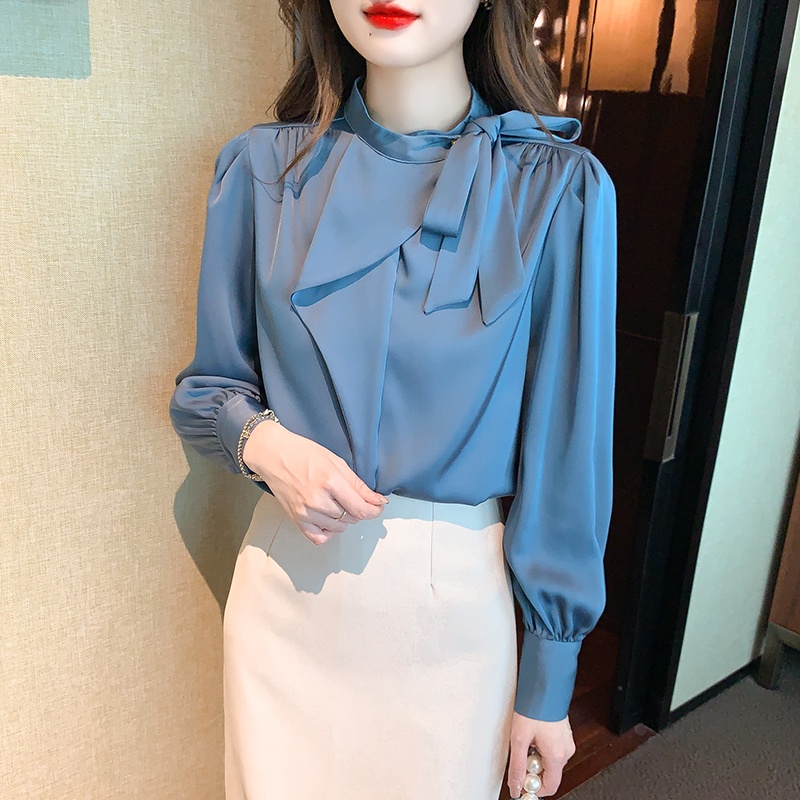 Áo Sơ Mi Thắt Nơ Tay Dài Thanh Lịch Thời Trang Mùa Thu