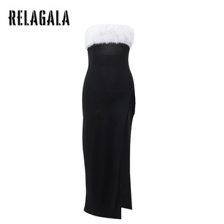 RelaGala Nữ Mới Tương Phản Sang Trọng Rời Vai Quấn Ngực Cao Chia Đầm