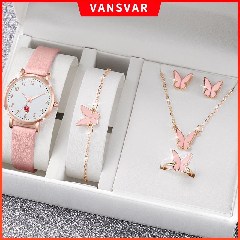 Đồng Hồ Quartz Nữ Dây Da Mặt Bươm Bướm Thời Trang