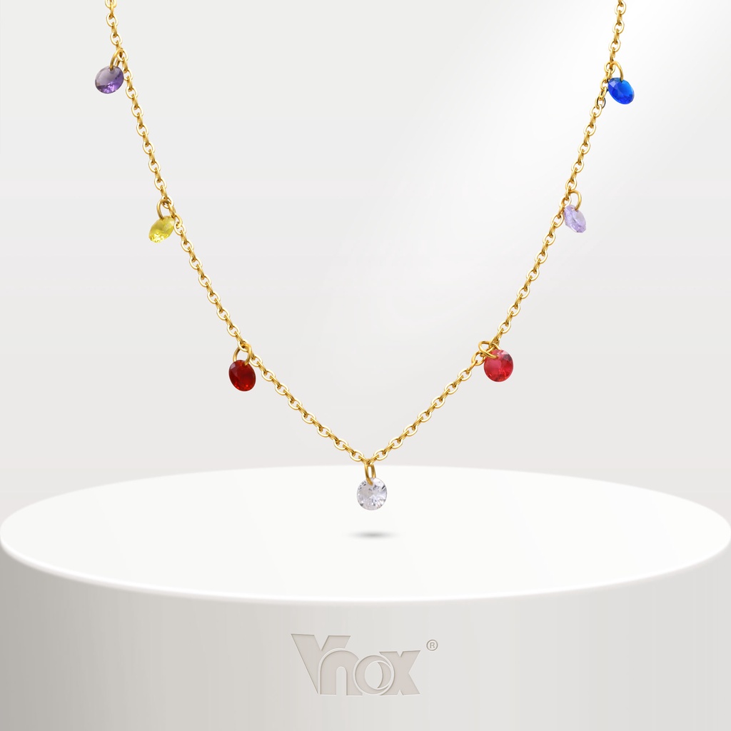Vnox Vòng cổ Mạ Vàng 18K Đính Đá Zircon Nhiều Màu Thời Trang Mùa Hè Cho Nữ