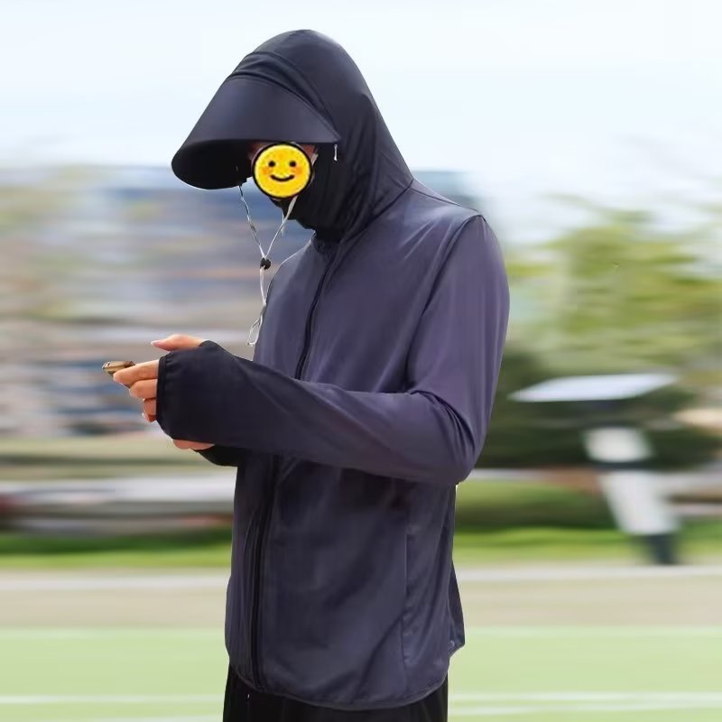 M-8xl áo sơ mi chống nắng có mũ trùm đầu đơn giản dành cho nam giới plus size áo chống nắng hoodie causal lỏng tay áo dài