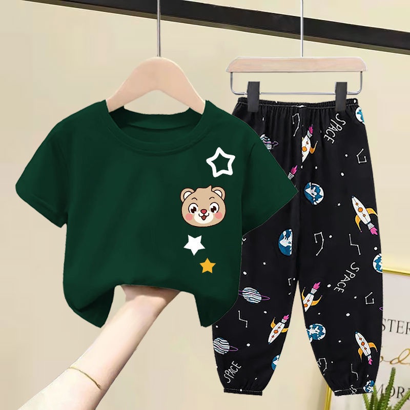 Set Áo Thun Tay Ngắn Và Quần Dài Phong Cách Hàn Quốc Cho Bé