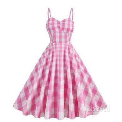 Rsa-women barbie pink a-line midi dress ôm váy không tay sang trọng