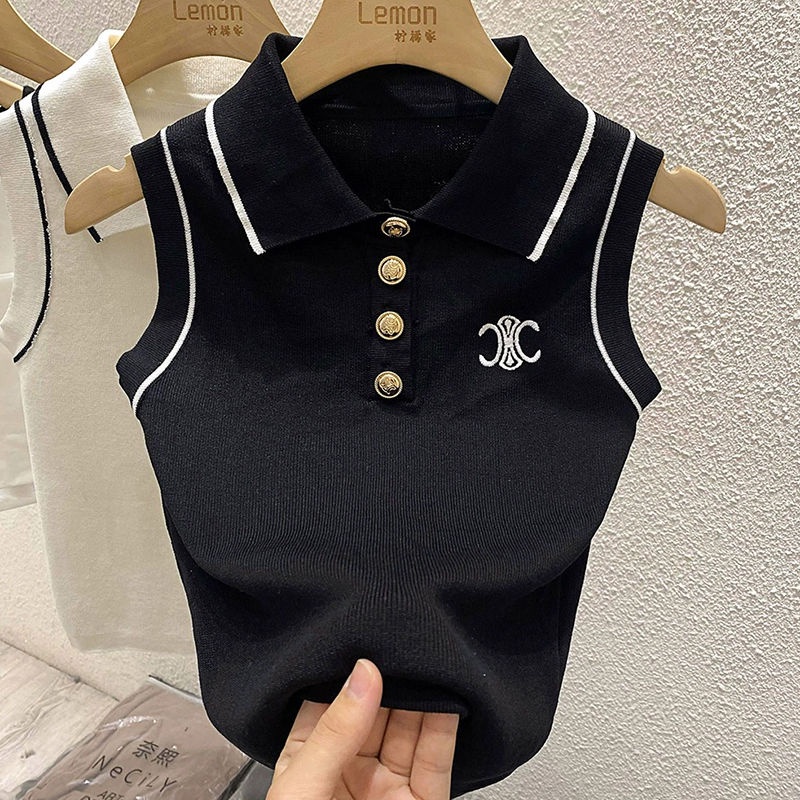 Áo Thun polo Dệt Kim Không Tay Dáng Ôm Thời Trang Mùa Hè Dành Cho Nữ