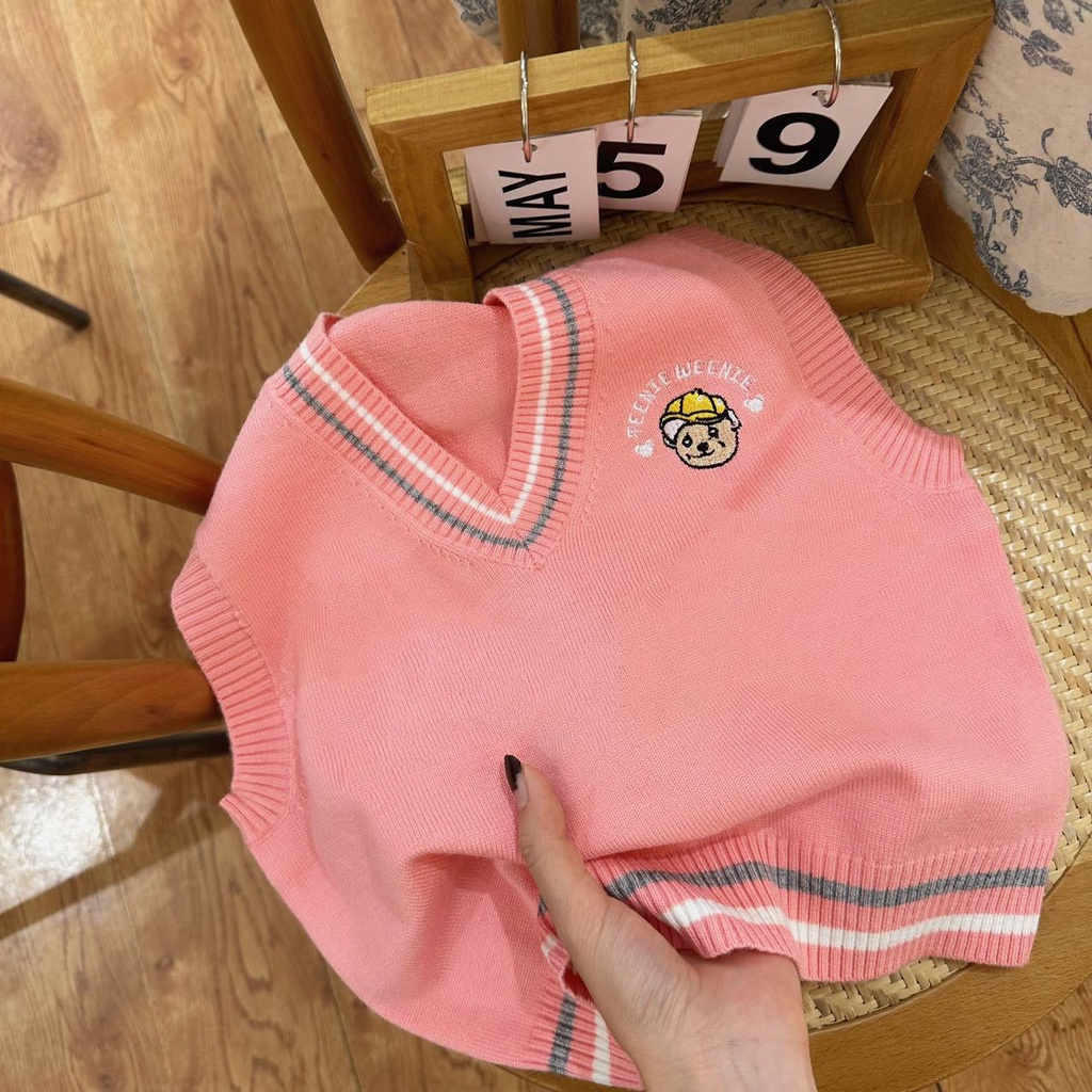 Áo Len Không Tay Cổ Chữ V Họa Tiết Hoạt Hình Phong Cách Phương Tây Thời Trang Mùa Thu 2023 Dành Cho Bé Trai Và