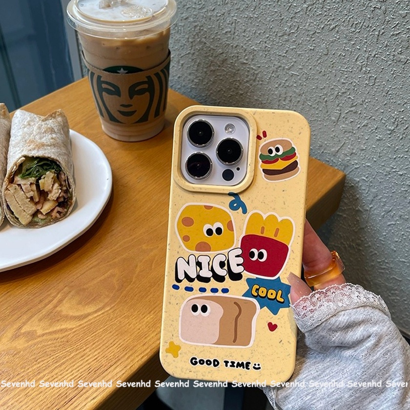 Tương thích với iphone 15 14 13 12 11 pro max x xr xs max 8 7 6 6s plus se 2020 frosting degradation phone case ins fashion cartoon hamburg fries bìa mềm