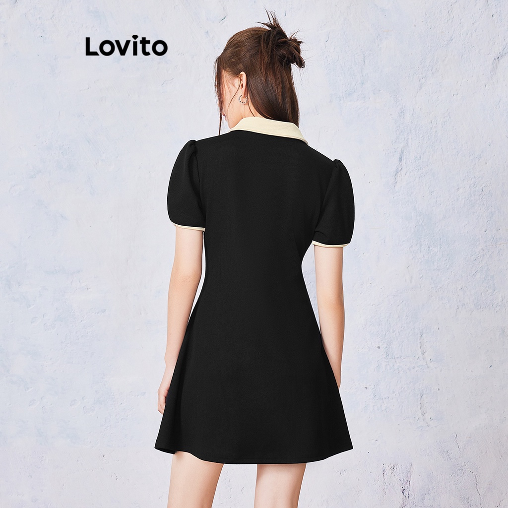 Đầm thun gân midi Lovito ôm sát viền màu tương phản thời trang thường ngày cho nữ L55AD057