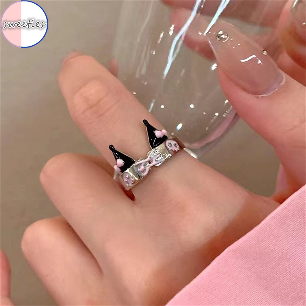 Cặp đôi hàn quốc phim hoạt hình dễ thương kuromi mở điều chỉnh ngón tay trỏ nhẫn bạn thân quà tặng trang sức