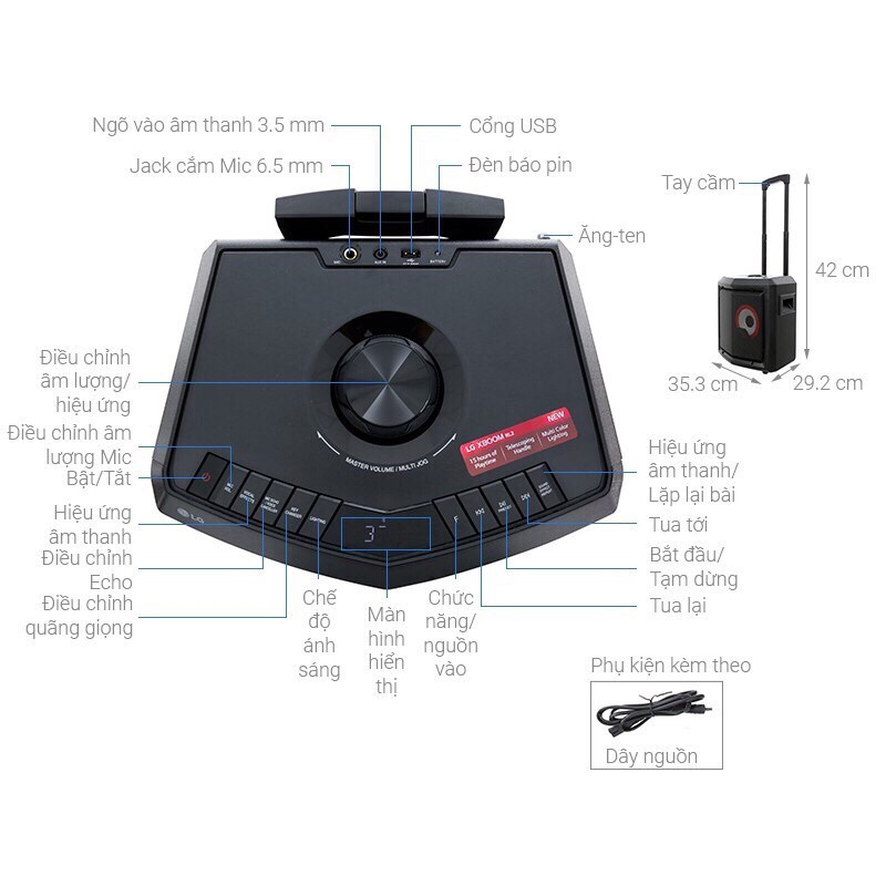 Loa Kéo Karaoke LG Xboom RL2 hàng chính hãng cao cấp Công Suất 50W bảo hành 12 tháng