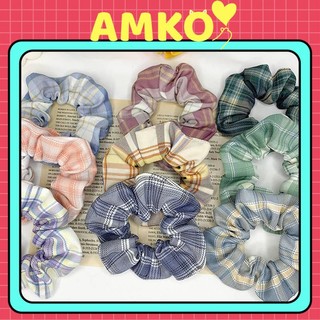 Scrunchies Họa Tiết Caro Vintage Hàn Quốc - Dây Buộc Tóc Cứng AMKO CT01