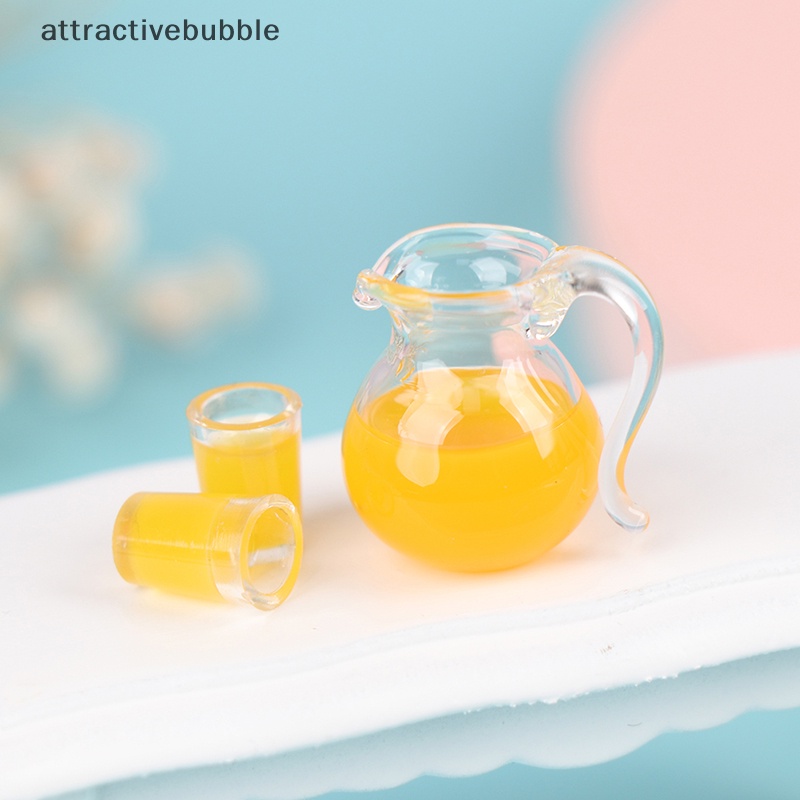Atvn 3 cái / bộ 1:12 dollhouse miniature drink cup orange juice jug model kitchen decor martijn