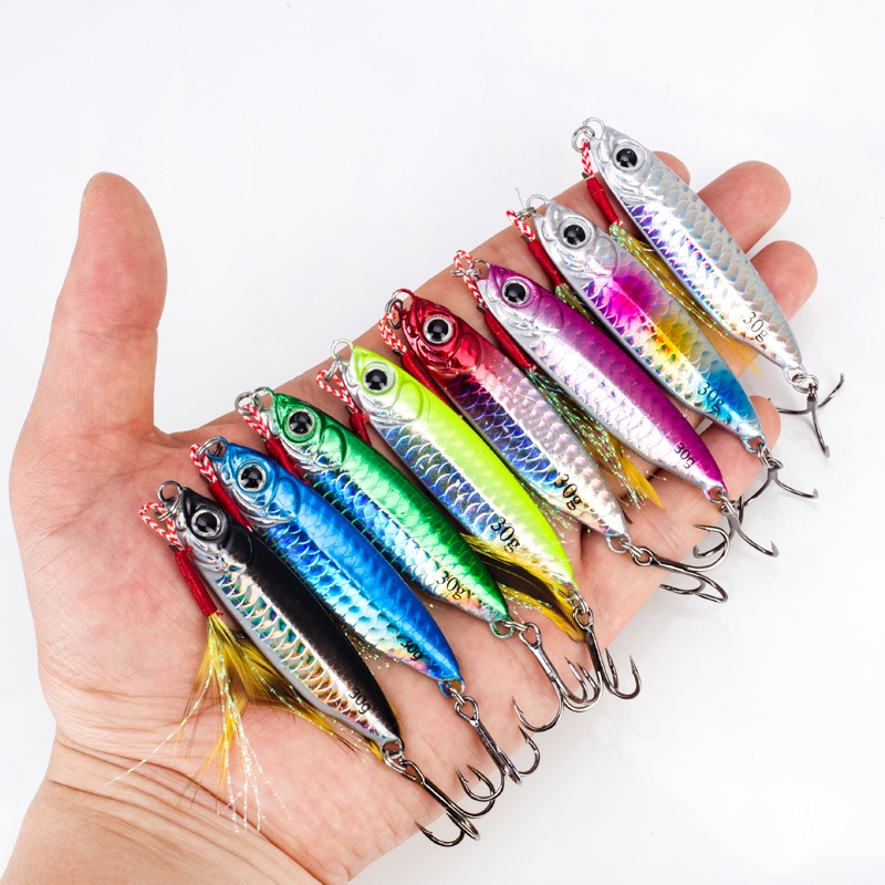 1 cái kim loại jig câu cá lure 7g / 10g / 15g / 20g / 25g / 30g đồ câu cá chìm chậm 8 màu 3d eyes mồi câu cá laser nhân tạo