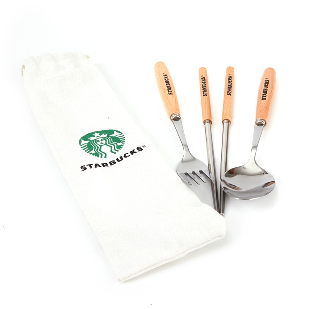 Starbucks Bộ Muỗng Đũa Nĩa Bằng Inox Phong Cách Nhật Bản