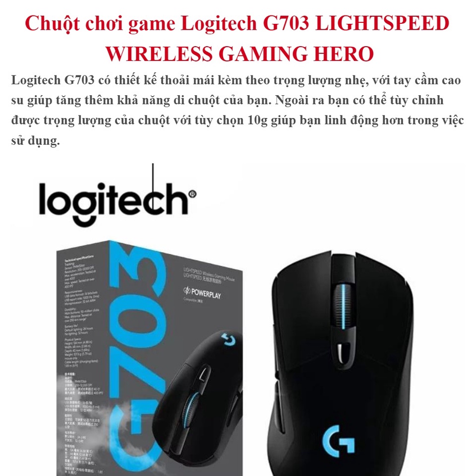 Chuột máy tính, Chuột Chơi Game Không Dây Logitech G703 HERO thế hệ mới Lightspeed Wireless Click Silent | BigBuy360 - bigbuy360.vn