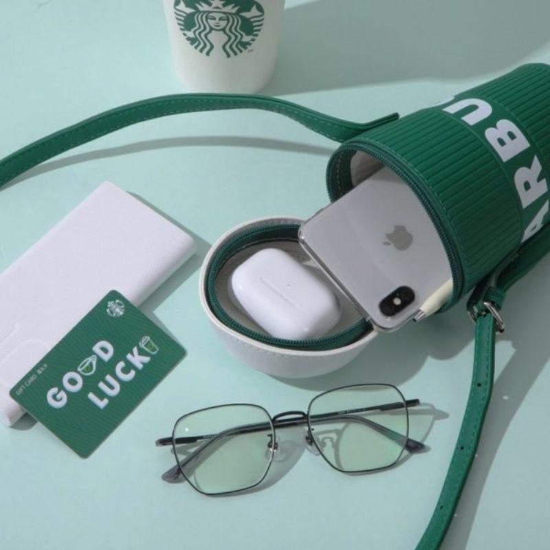 Starbucks coin purse túi cà phê màu xanh lá cây ánh sáng xanh vảy cá đi kèm túi đựng cốc túi đựng tiền xu nhỏ cầm tay