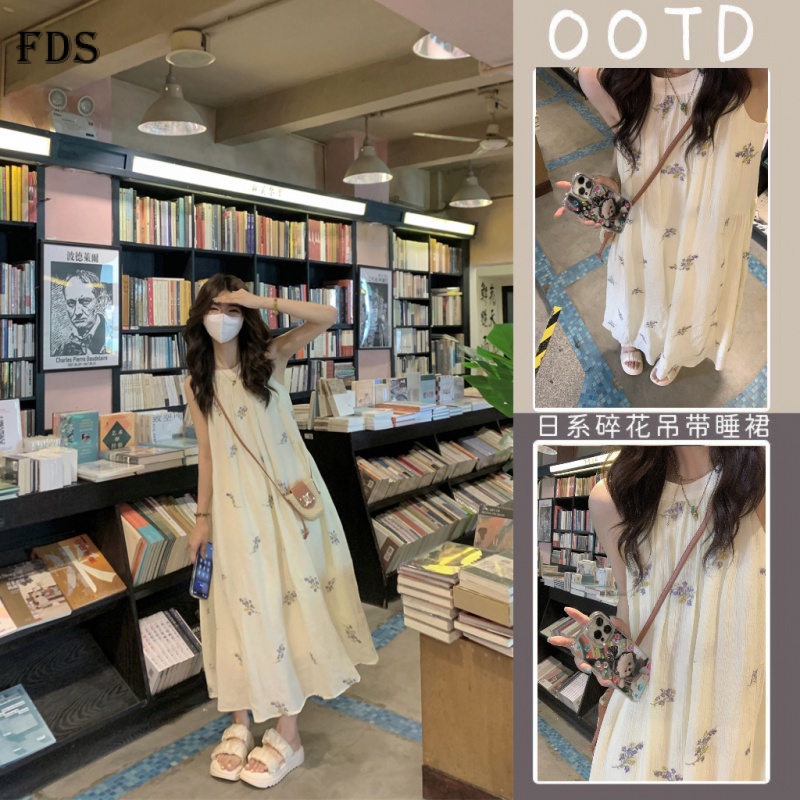 Đầm nữ FDS hoạ tiết hoa ngọt ngào phong cách mùa hè thời trang Trung Quốc