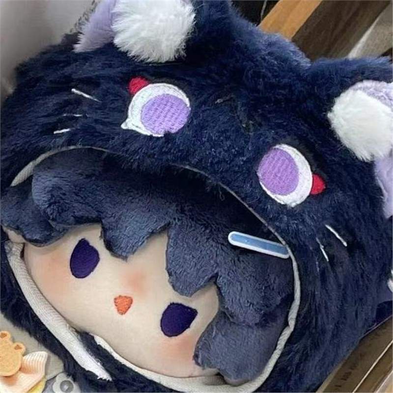 Anime genshin impact hình sang trọng scaramouche dress up doll với quần áo mèo sang trọng 7,9 inch đồ trang trí nhồi bông mềm và bộ sưu tập quà tặng cho người hâm mộ