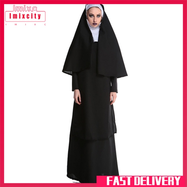 Imixcity 35% polyester 65% cotton nam và nữ trang phục cặp đôi halloween trang phục linh mục và nữ tu trang phục hóa trang
