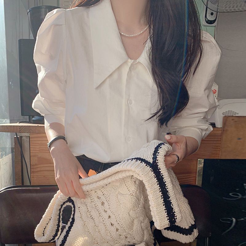 Áo Sơ Mi Trắng Tay Dài Áo Sơ Mi Nữ Thu Đông Thiết Kế Niche Phù Hợp Với Bên Trong Đáy Áo Sơ Mi Phong Cách Hàn Quốc Top