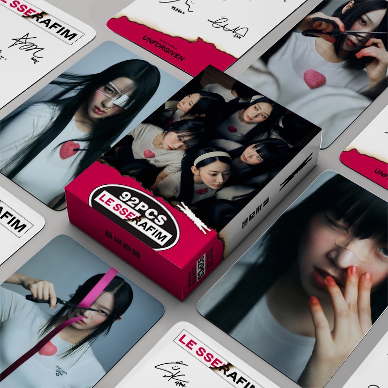 Hộp 92 Tấm Ảnh + Thẻ Dán Hình lomo Nhóm Nhạc Hàn Quốc le sserafim unforgiven ht