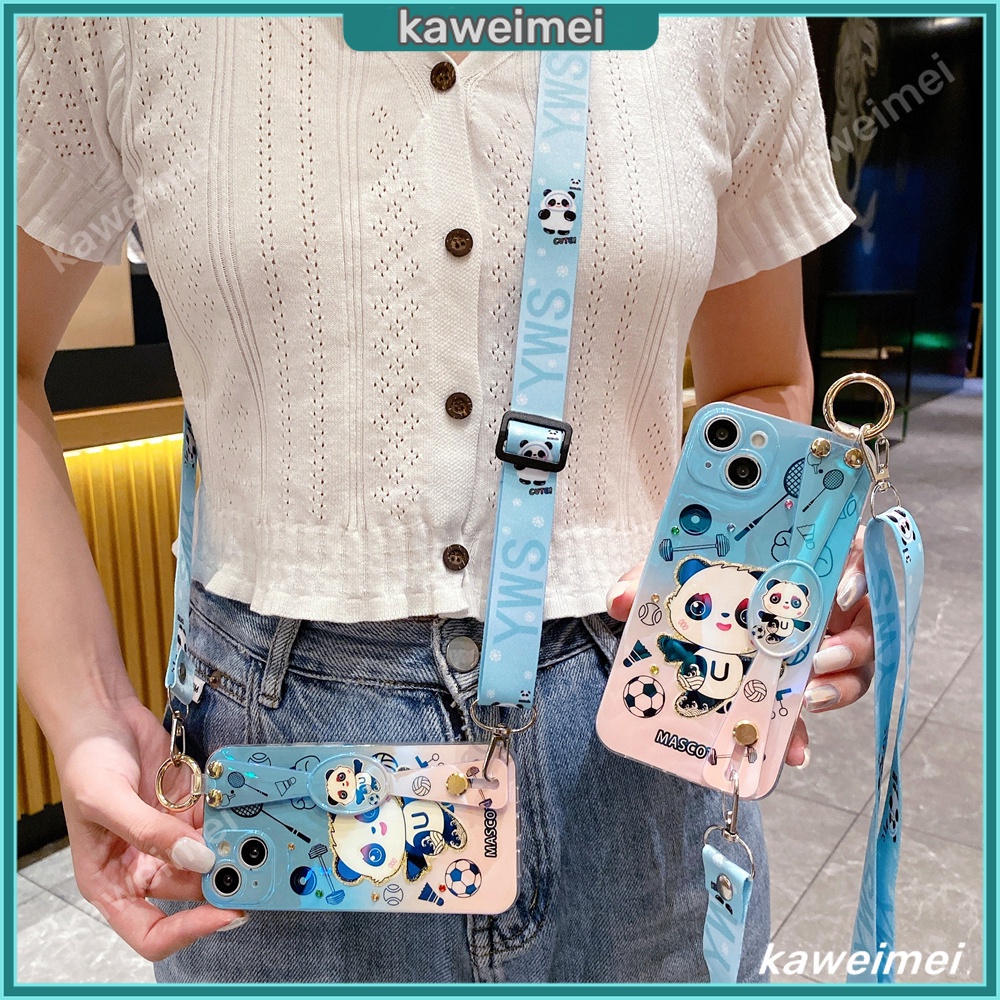 Blue dot diamond play football panda pattern vỏ mềm cho iphone 14 pro max 13 12 pro max ip11pro 7/8 7plus 8plus dây buộc có dây đeo cổ tay vỏ mềm