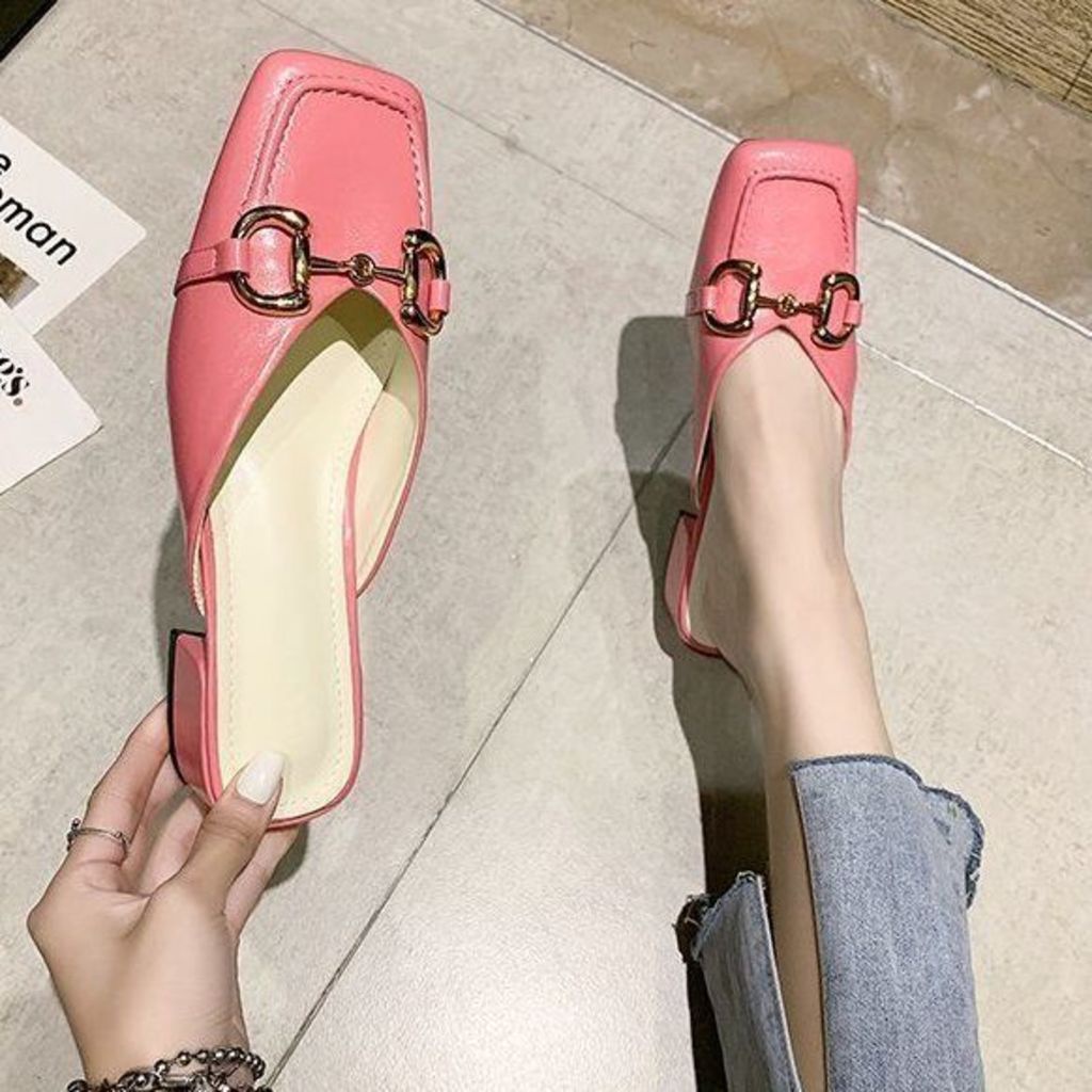 Dép gót dày baotou dành cho nữ giày thời trang xia wanghong ins hyunya 2023 trang phục mới người đàn ông lười đẩy nửa lên với một chân