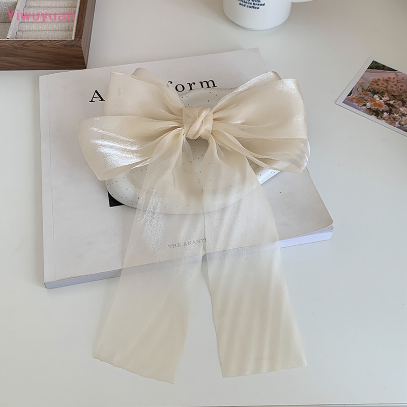 Kẹp Tóc Hình Nơ Bằng Vải Lưới Màu Trắng Đen Thời Trang Dành Cho Nữ Mới