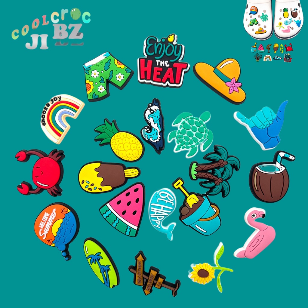Jibbitz cho crocs phim hoạt hình phong cách mùa hè bãi biển kỳ nghỉ dòng phụ kiện crocs giày hoa pvc giày cao su mềm trên khóa trang trí crocs hoa phụ kiện giày tự làm
